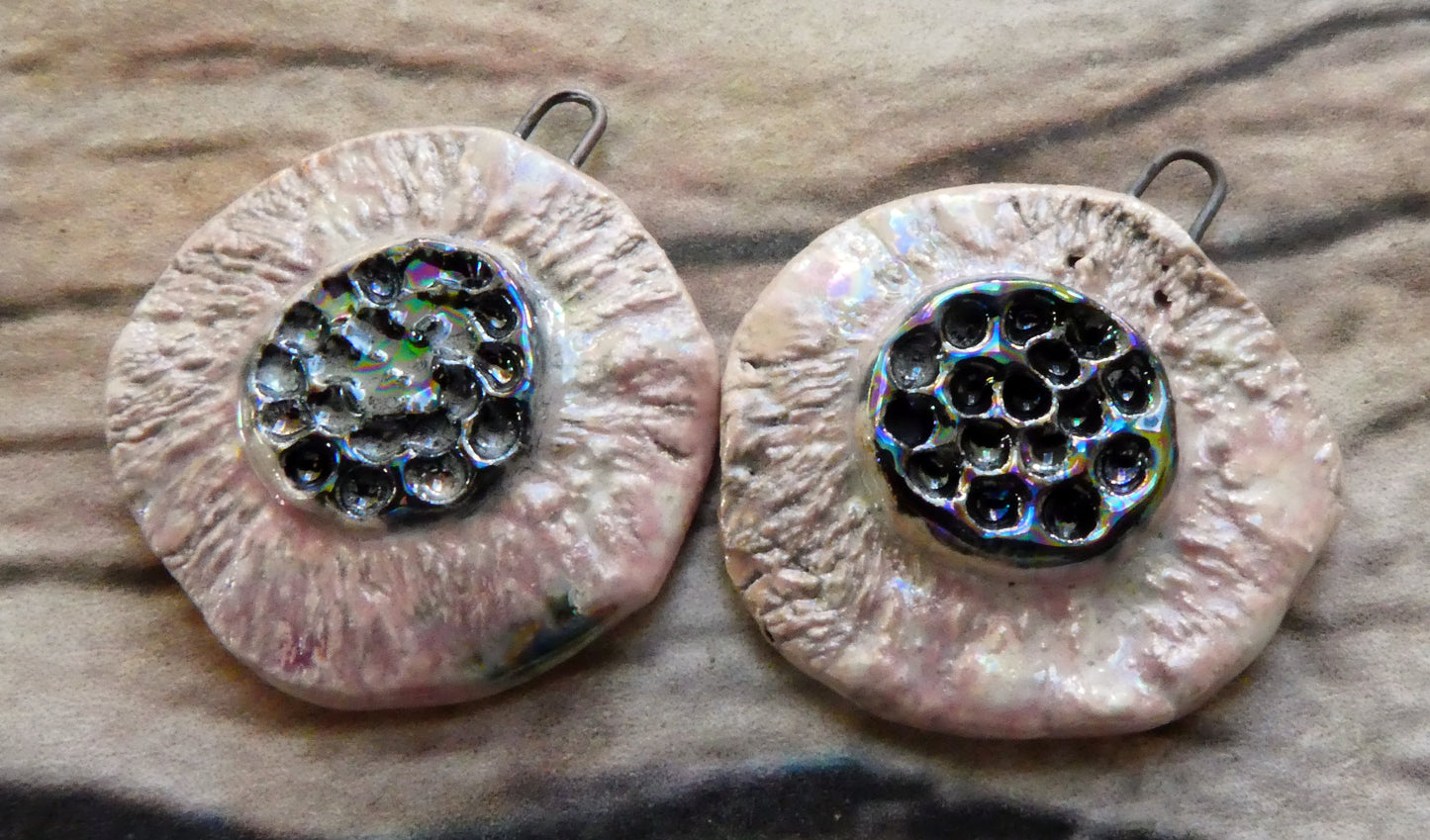 Ceramic Lustrous Feathery Flower Earring Charms - Pink Plum