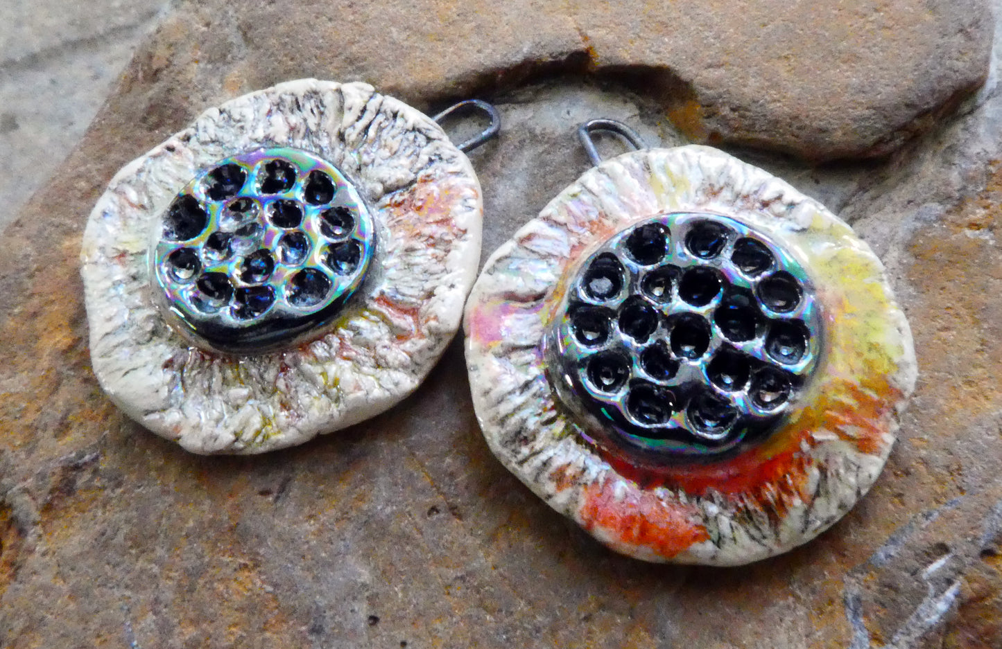 Ceramic Lustrous Feathery Flower Earring Charms - Tiger Lily