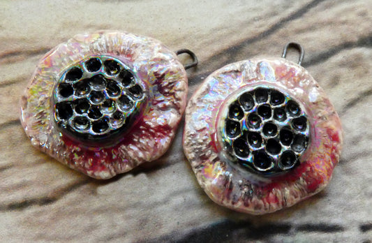 Ceramic Lustrous Feathery Flower Earring Charms - Berry Tart