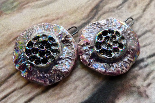 Ceramic Lustrous Feathery Flower Earring Charms - Plum Jelly