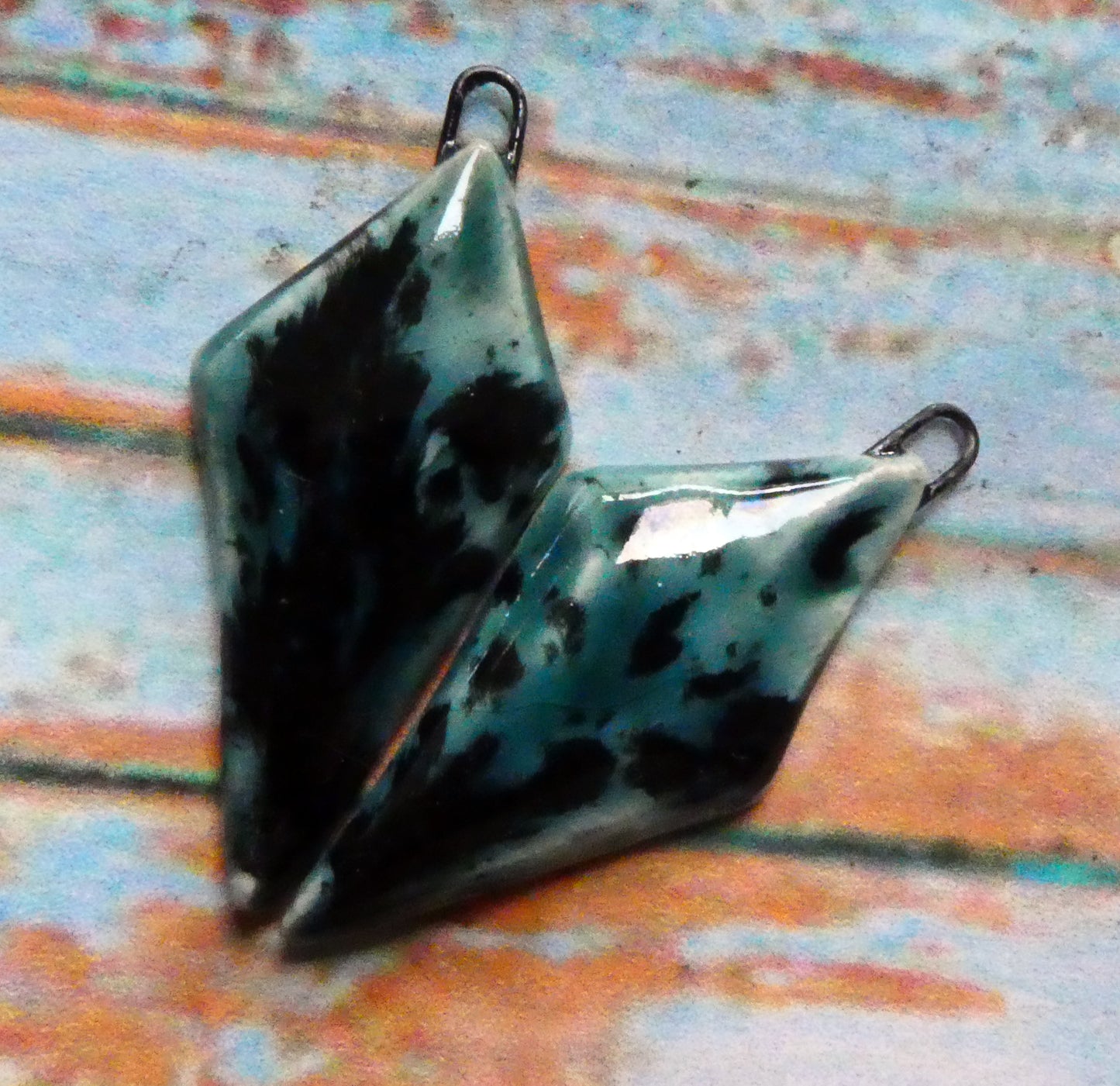 Ceramic Faceted Long Diamond Charms - Ocean Mist