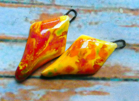 Ceramic Faceted Long Diamond Charms - Sassy Orange