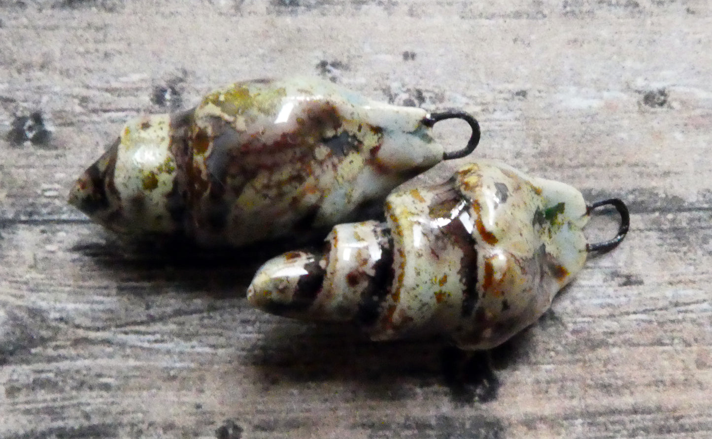 Ceramic Conical Shell Charms - Spotted Malachite