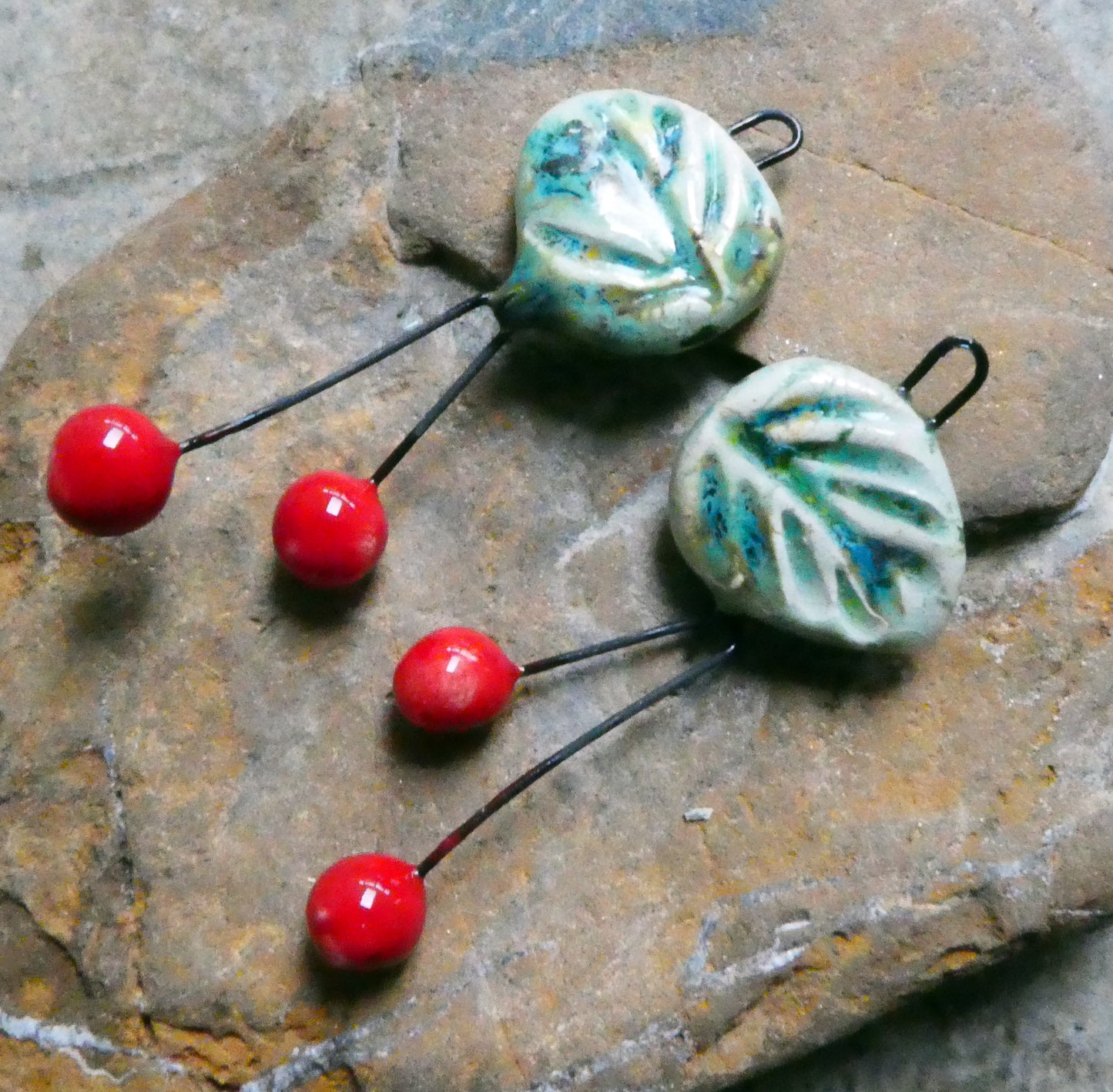 Ceramic Leaf and Cherry Dangles - Herb Garden
