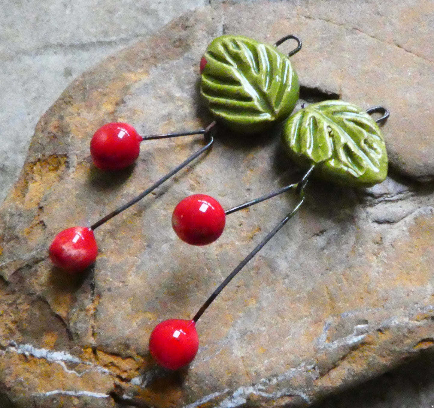 Ceramic Leaf and Cherry Dangles - Army Surplus