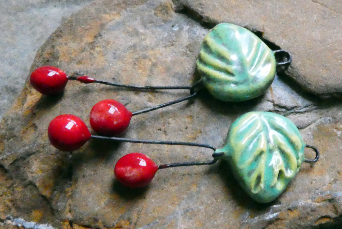 Ceramic Leaf and Cherry Dangles - Supernova