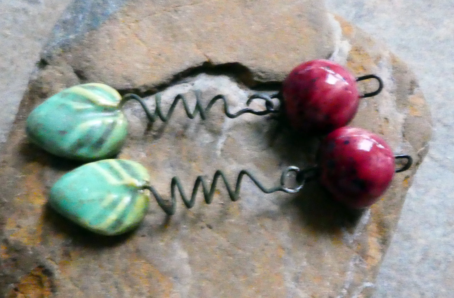 Ceramic Cherry and Leaf Dangles - Supernova