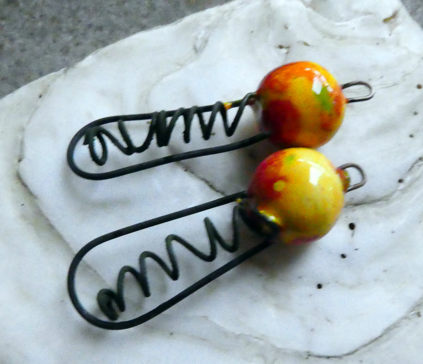 Ceramic Springy Bobble Earring Connectors -Sassy Orange