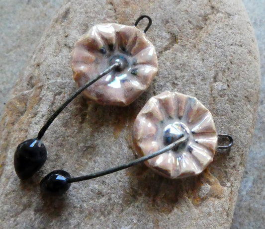 Ceramic Lustrous Hibiscus Flower Earring Charms - Morganite