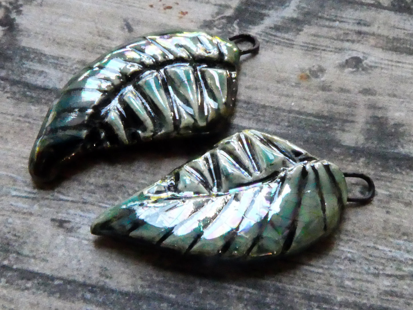 Ceramic Lustrous Nautilus Wing Charms #2