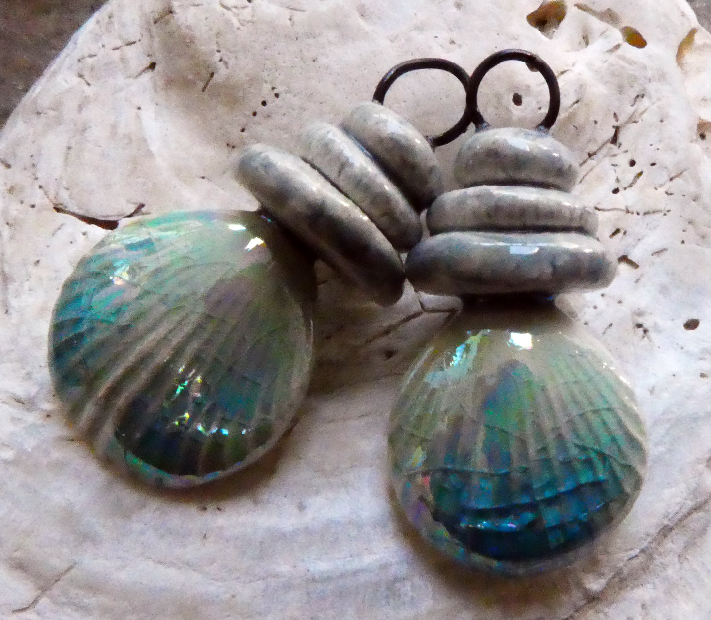 Ceramic Lustrous Pebble and Shell Charms - Turquoise Crackle