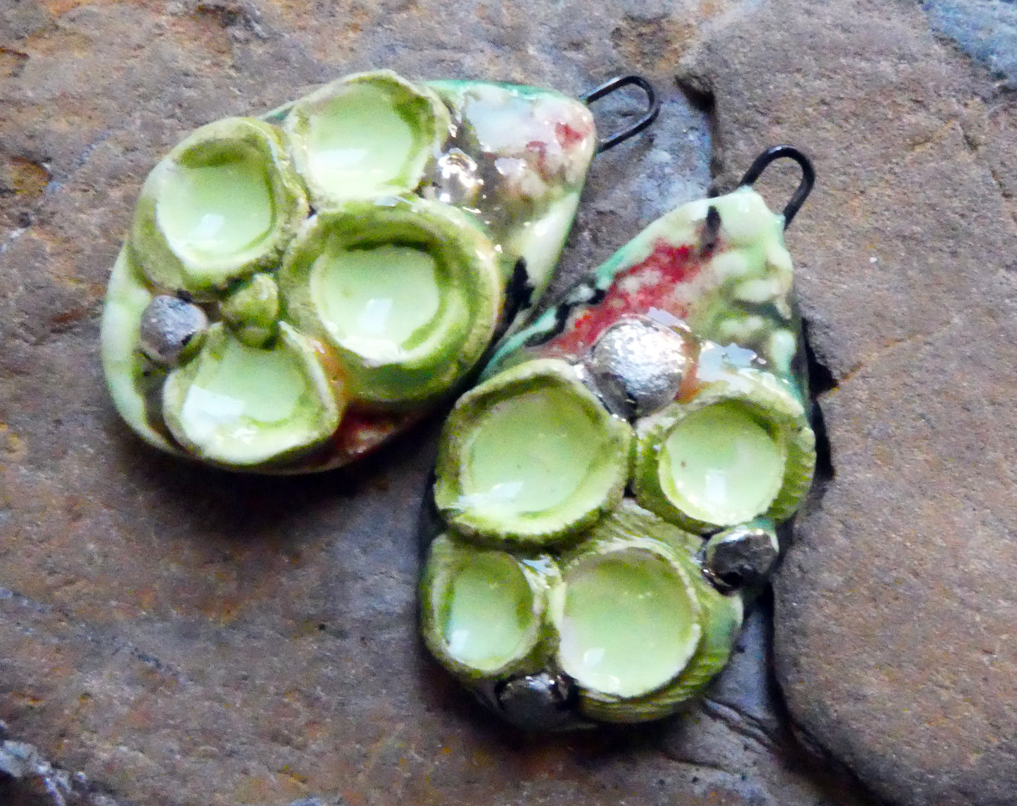 Ceramic Lichen Slice Charms - Mixed Melon