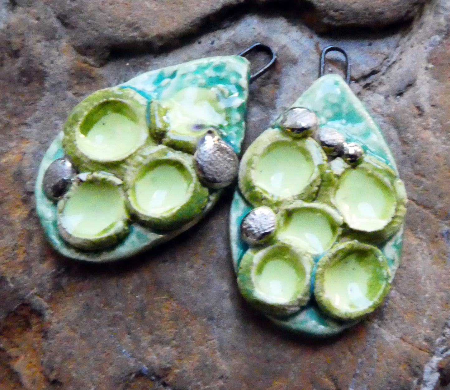 Ceramic Lichen Slice Charms - Lime