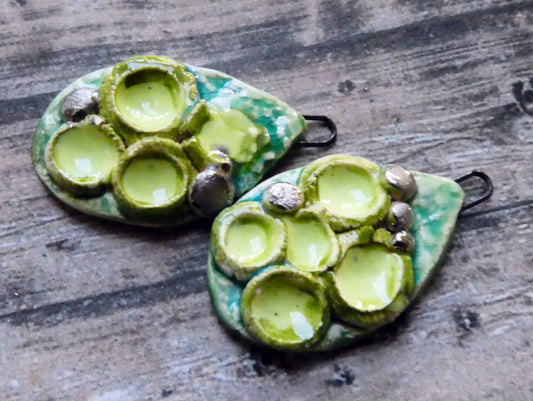 Ceramic Lichen Slice Charms - Lime