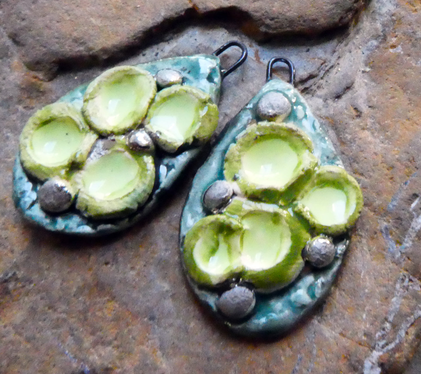 Ceramic Lichen Slice Charms -Mystic Jade