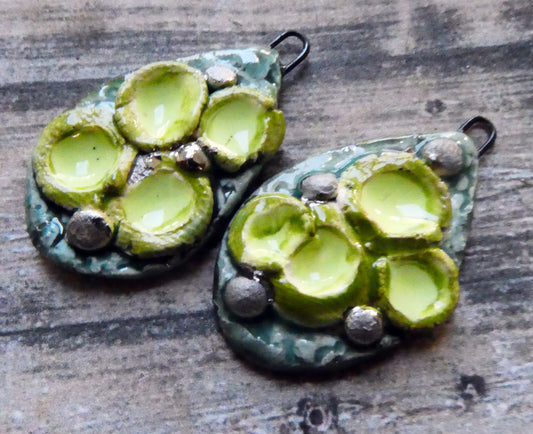 Ceramic Lichen Slice Charms -Mystic Jade