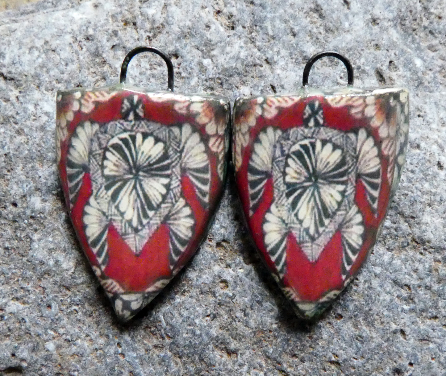 Ceramic Decal Tapa Shield Earring Charms #6