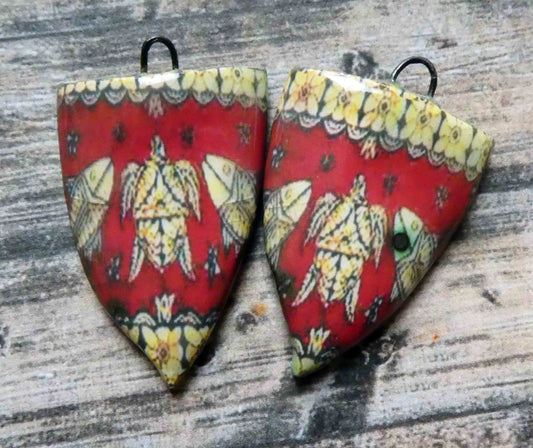 Ceramic Decal Tapa Shield Earring Charms #7
