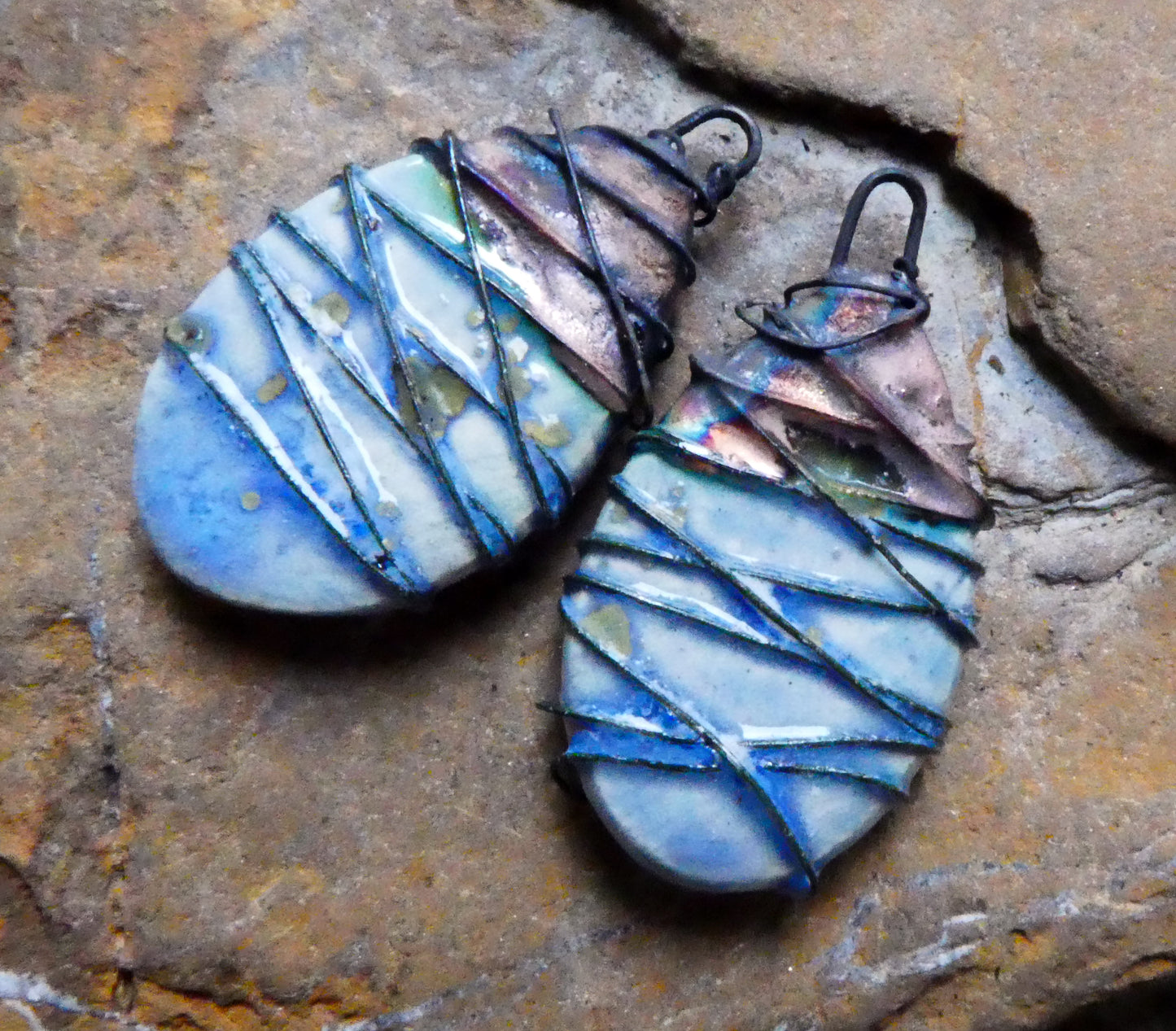 Ceramic Wire Wrapped Teardrop Charms - Sky Diamonds