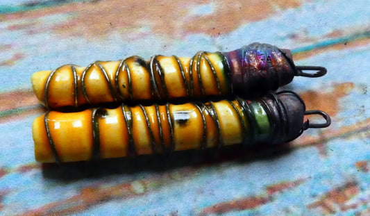Ceramic Wire Wrapped Stick Charms - Papaya