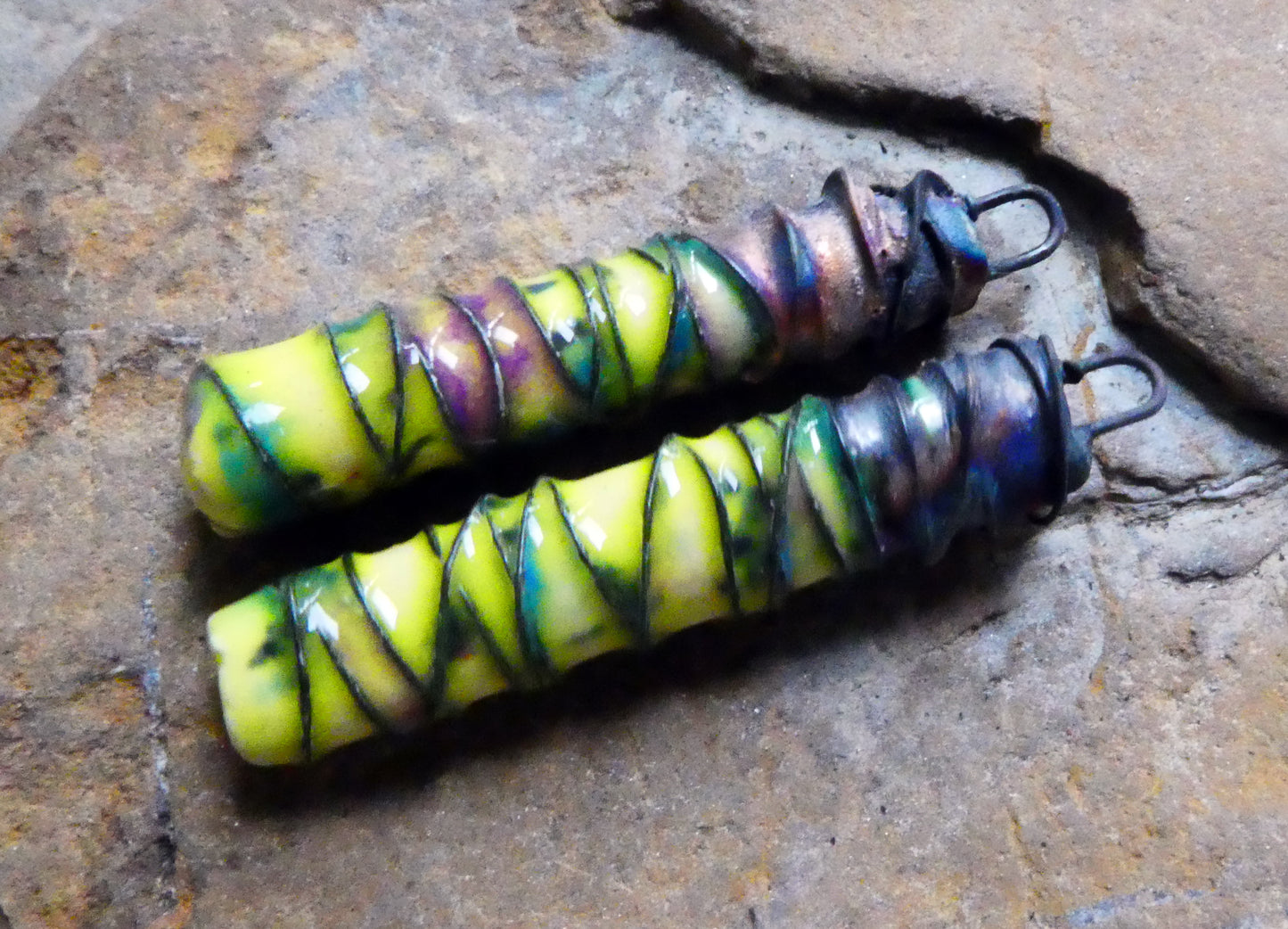 Ceramic Wire Wrapped Stick Charms - Mardi Gras