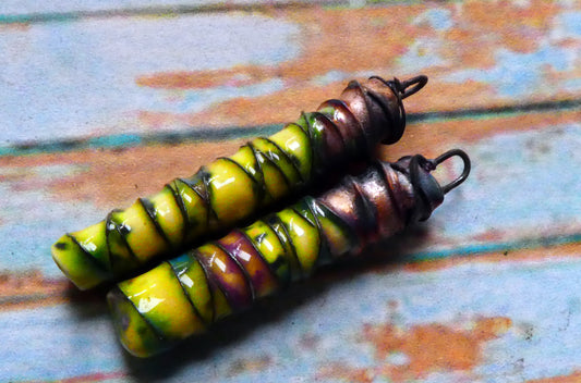 Ceramic Wire Wrapped Stick Charms - Mardi Gras