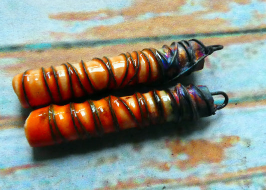Ceramic Wire Wrapped Stick Charms - Wildfire