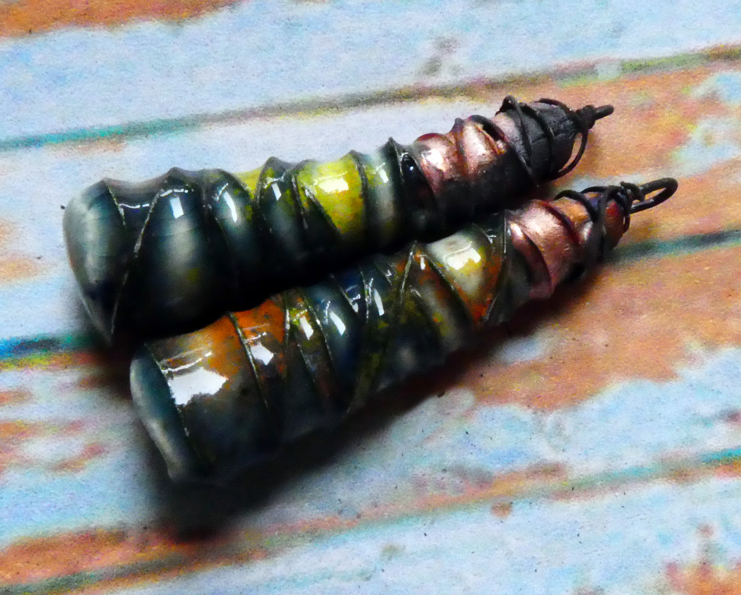 Ceramic Wire Wrapped Baton Charms -Koi Pond