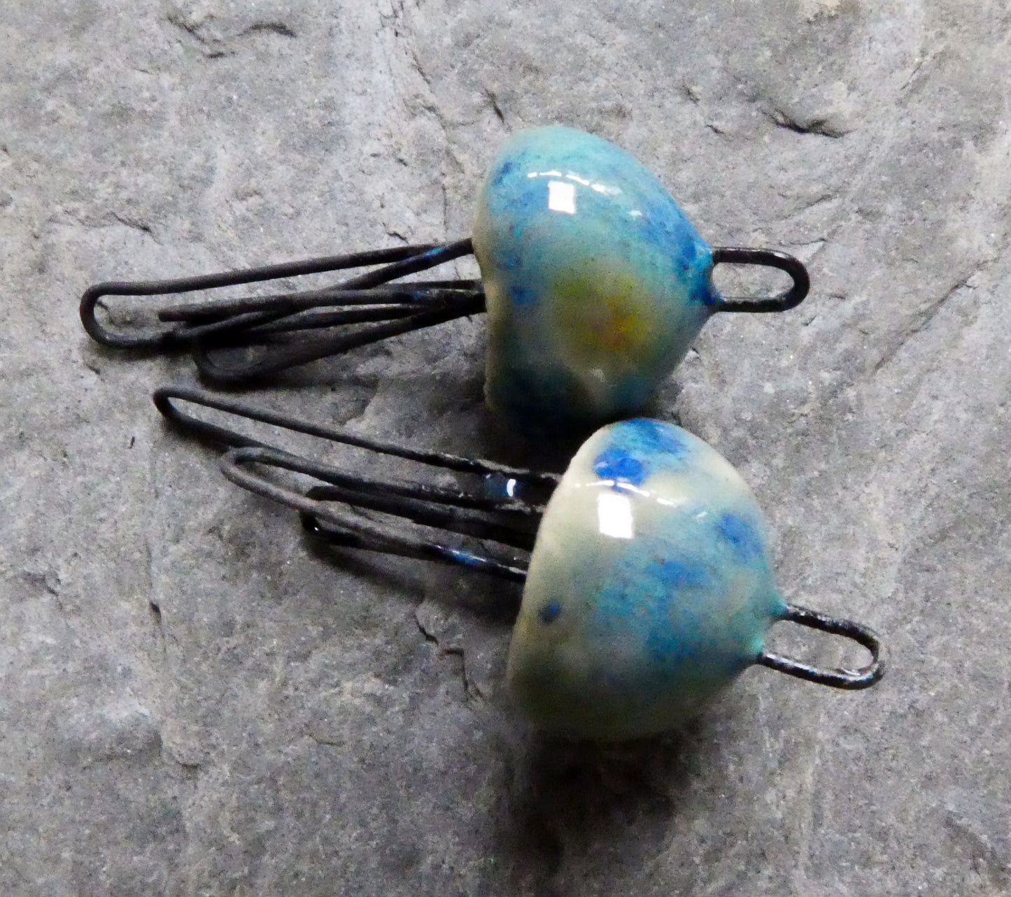 Ceramic Jellyfish Earring Connectors - Blue Azure