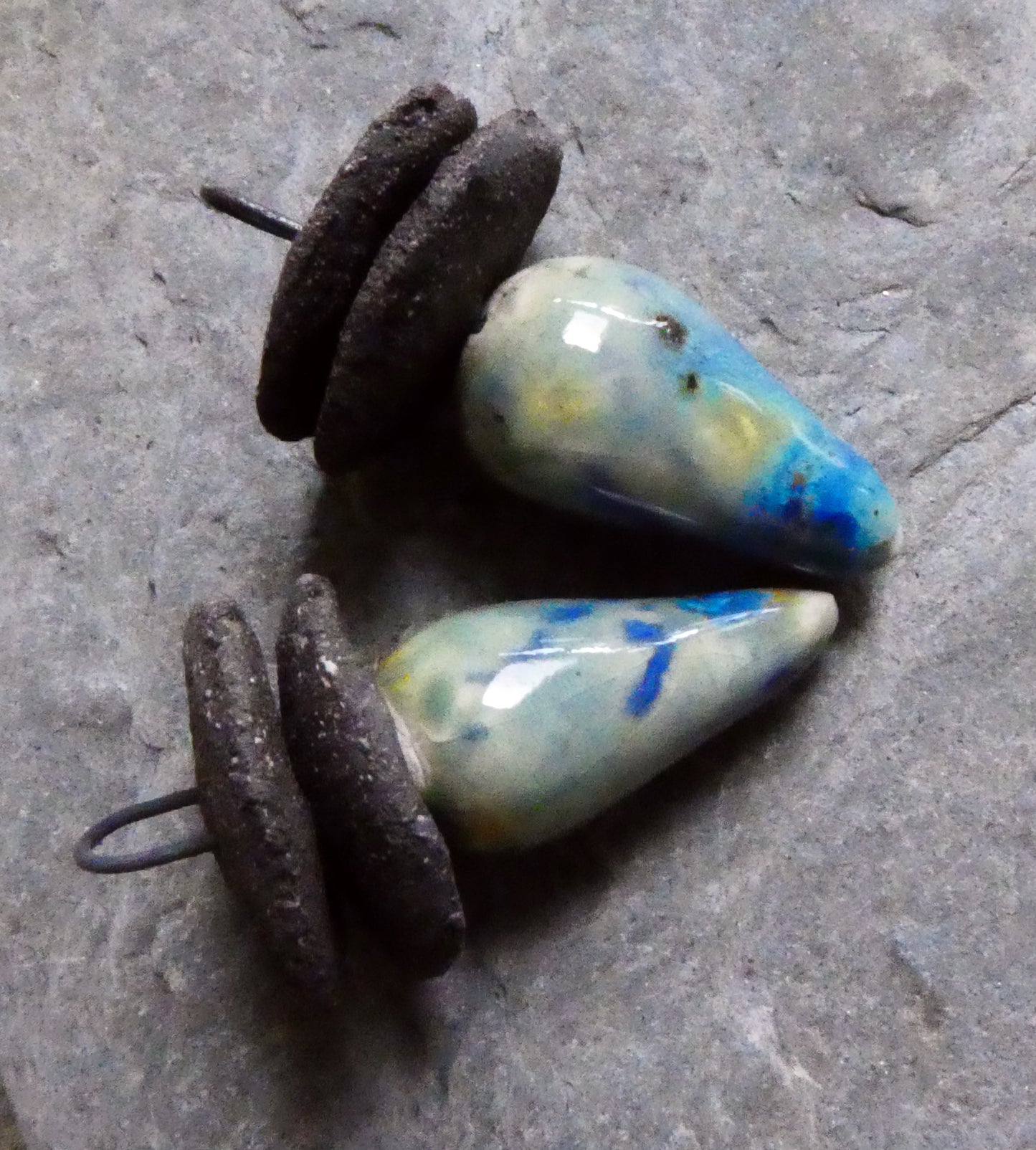 Ceramic Disc and Spikelet Charms - Blue Azure