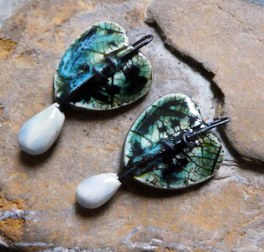 Ceramic Leaf Heart and Raindrop Charms - Ocean Mist