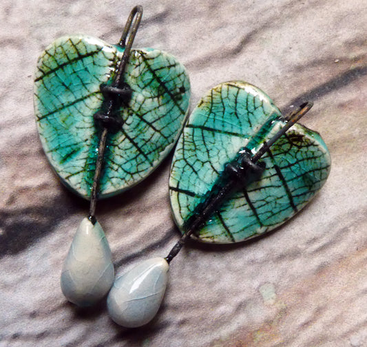 Ceramic Leaf Heart and Raindrop Charms - Topaz
