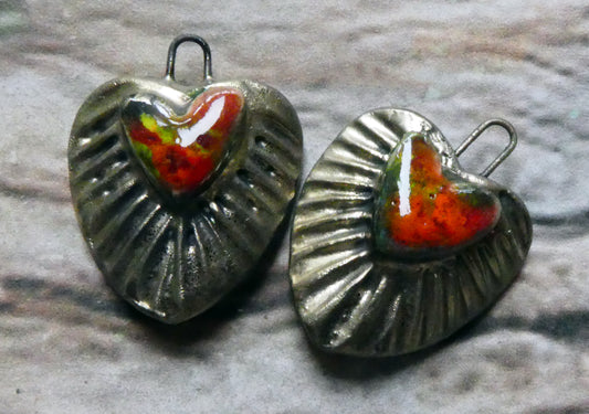 Ceramic Textured Heart Charms - Firecracker