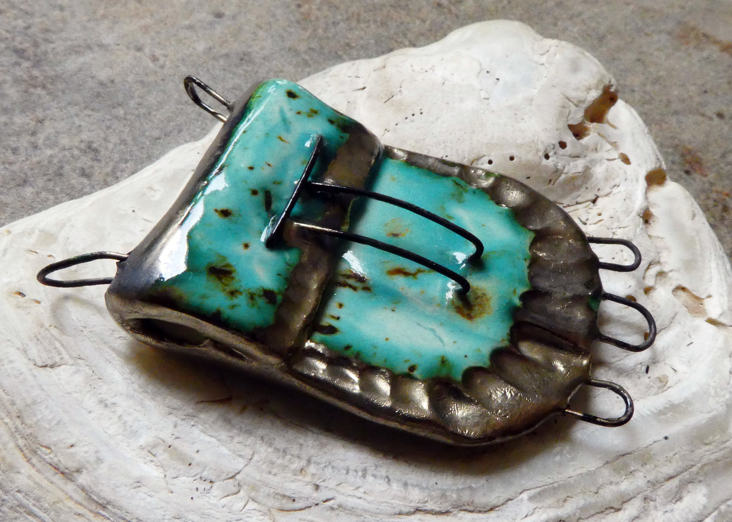 Ceramic Satchel Necklace Connector - Blue Guppy