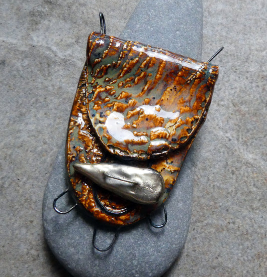 Ceramic Driftwood Textured Satchel Necklace Connector - Amber Ash