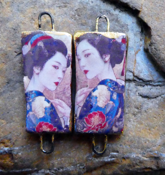 Ceramic Japanese Art Earring Connectors - #2