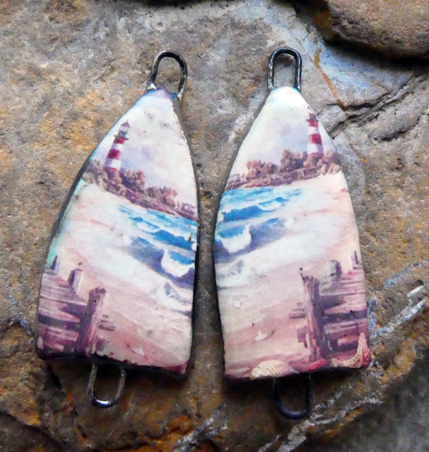 Ceramic Summer Scene Arch Earring Connectors - #2