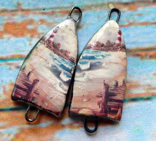 Ceramic Summer Scene Arch Earring Connectors - #2