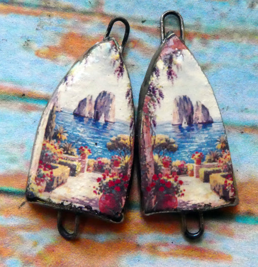 Ceramic Summer Scene Arch Earring Connectors - #7