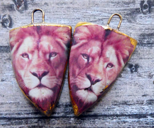Ceramic Lion Decal Shield Charms #2