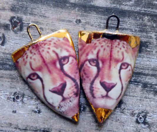 Ceramic Cheetah Decal Shield Charms