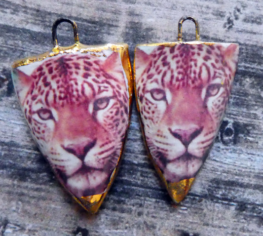 Ceramic Leopard Decal Shield Charms