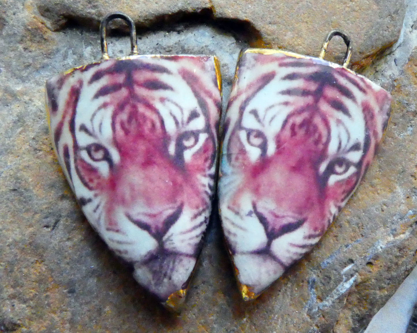 Ceramic Tiger Decal Shield Charms #2