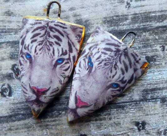 Ceramic White Tiger Decal Shield Charms