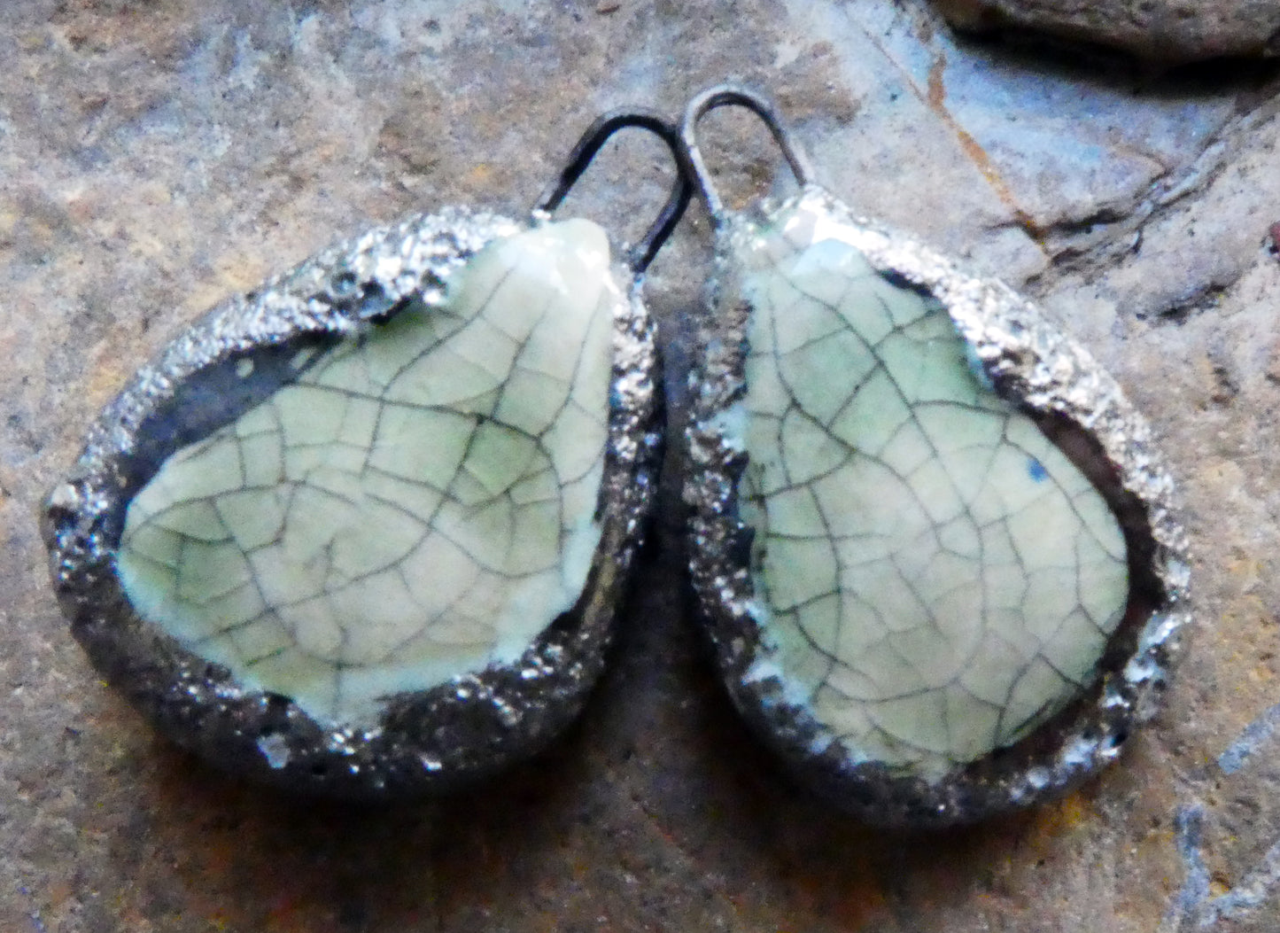 Ceramic Crackly Flat Drop Charms -Green Tea