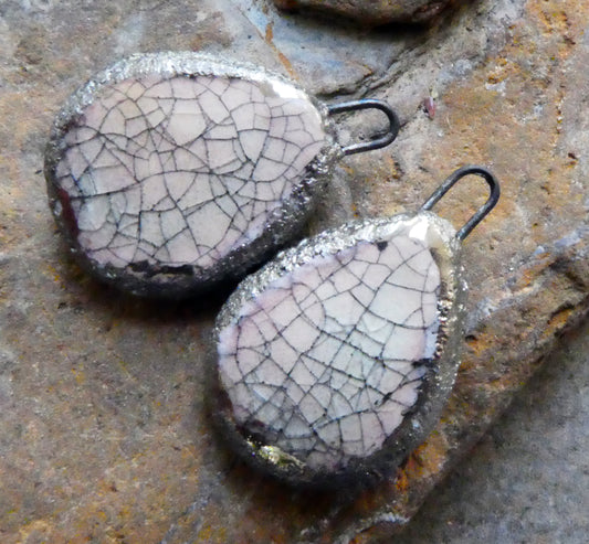 Ceramic Crackly Flat Drop Charms -Orchid