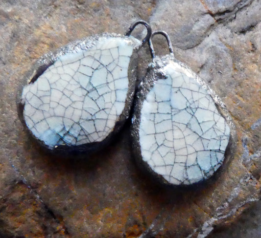 Ceramic Crackly Flat Drop Charms -Linen Krakkle