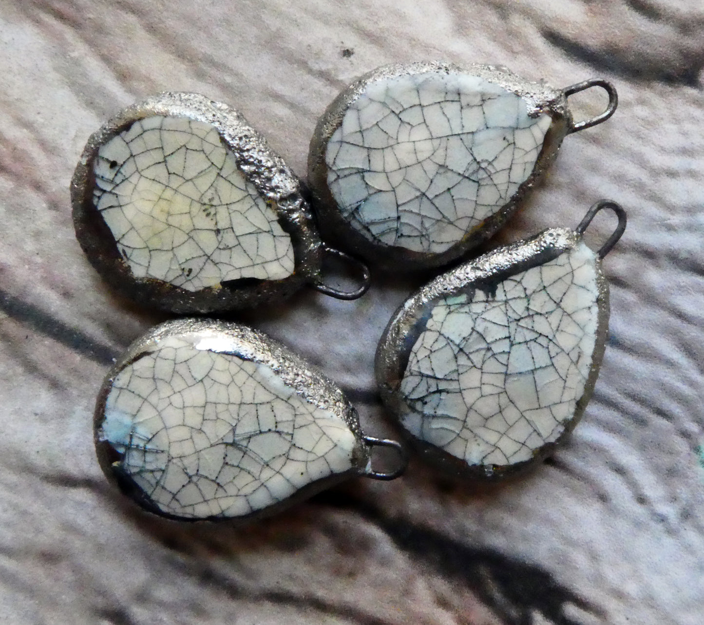 Ceramic Crackly Flat Drop Charms -Linen Krakkle
