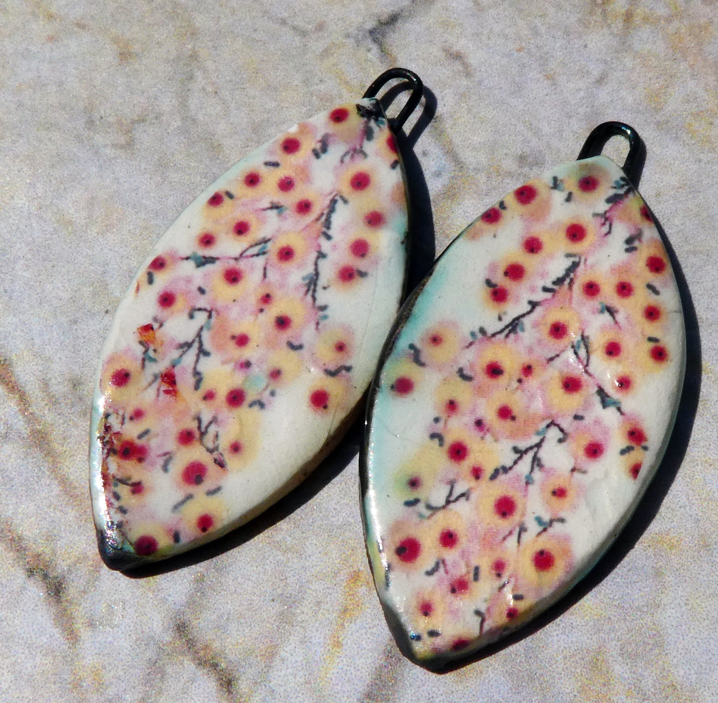 Ceramic Blossom Decal Earring Charms - Yellow