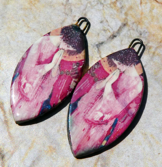 Ceramic Pink Angel Decal Earring Charms